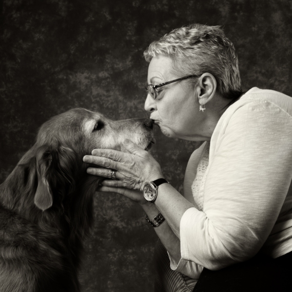 Golden Retriever with owner